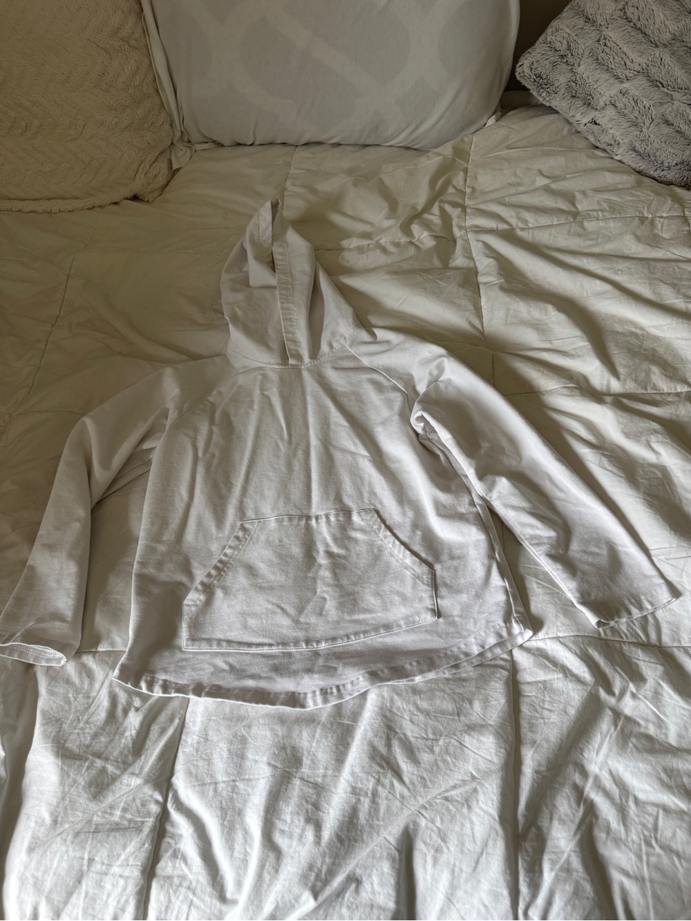 Kids White Hooded Long Sleeve Shirt Spring&Gege Size Large 10-12 Solid Basic Tee